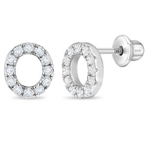 Girl's Cubic Zirconia Letter Initial Screw Back Sterling Silver Earrings - In Season Jewelry - 1 of 4