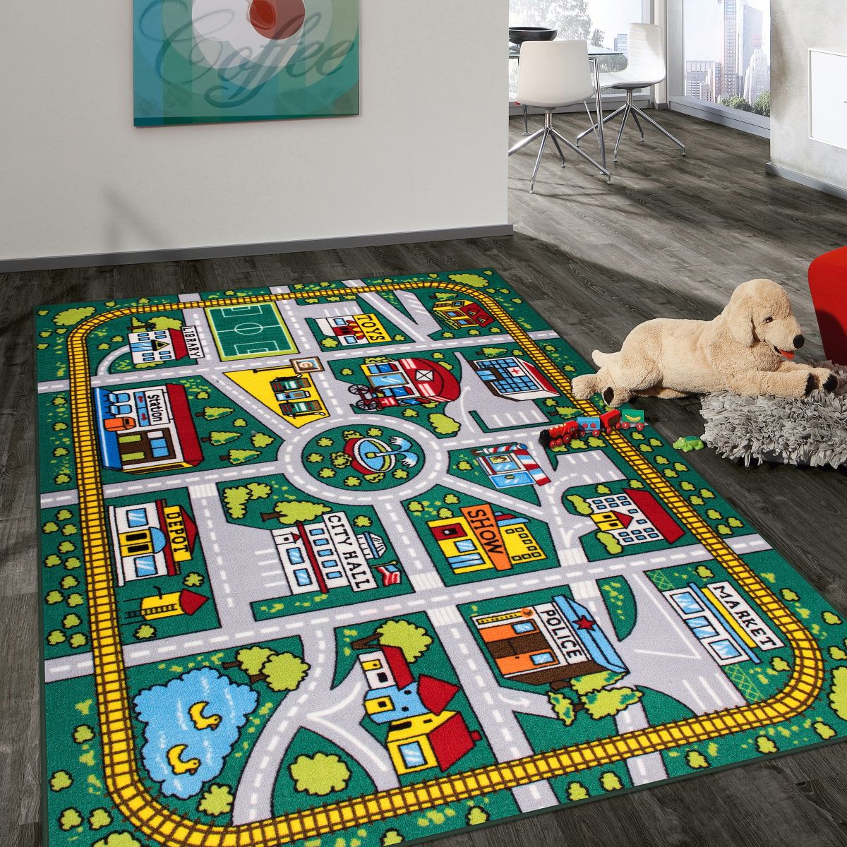 World Rug Gallery Kids Educational Learning City Life Road Non Slip Area Rug: Stain-Resistant, Pet Friendly - thumbnail 10