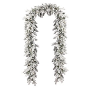Christmas Shadow Woods Flocked Spruce 9ft Garland, Pre-Lit 50 Warm White LED Lights, 210 PE/PVC Tips, Plug in - 1 of 4