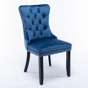 Vynxaria 2 Piece Set of Light Blue Velvet Dining Chairs with Wooden Legs and Nail - Head Trim, Ideal for Dining Room & Living Room - 1 of 4