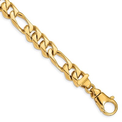 Black Bow Jewelry Men's 11mm 14K Yellow Gold Solid Flat Figaro Chain Bracelet, 8.5 Inch