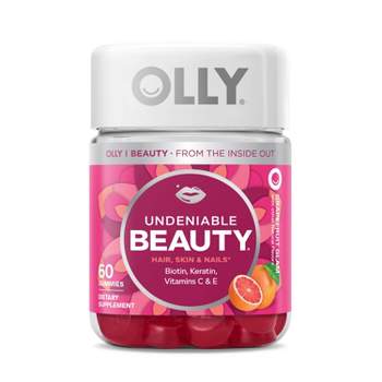 Olly Undeniable Beauty Multivitamin Gummies for Hair Skin & Nails with Biotin, Keratin, Vitamins C & E - Grapefruit Glam - 60ct