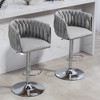 COWLOWN Set of 2 Swivel Bar Stools, Adjustable Height Counter Stools with Woven Back, Silver Chrome Base & Footrest - 3 of 4
