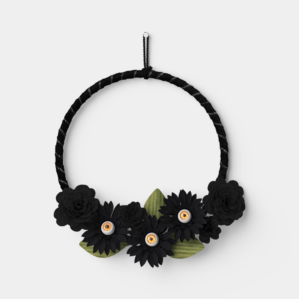 19" Eyeballs and Florals Variety Artificial Halloween Wreath Black - Hyde and EEK! Boutique™