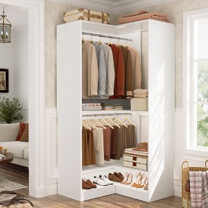 Besiost Freestanding Corner Closet System with 2 Hanging Rods and Shoes Shelf - 1 of 4