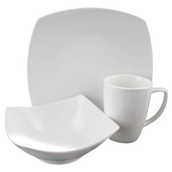 Gibson Home Zen Buffetware 12 Piece Porcelain Square Dinnerware Set in White
