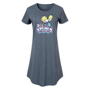 Women's Hey Arnold! Airbrush Arnold Graphic T-shirt Dress - Heather Blue - Large - 1 of 4