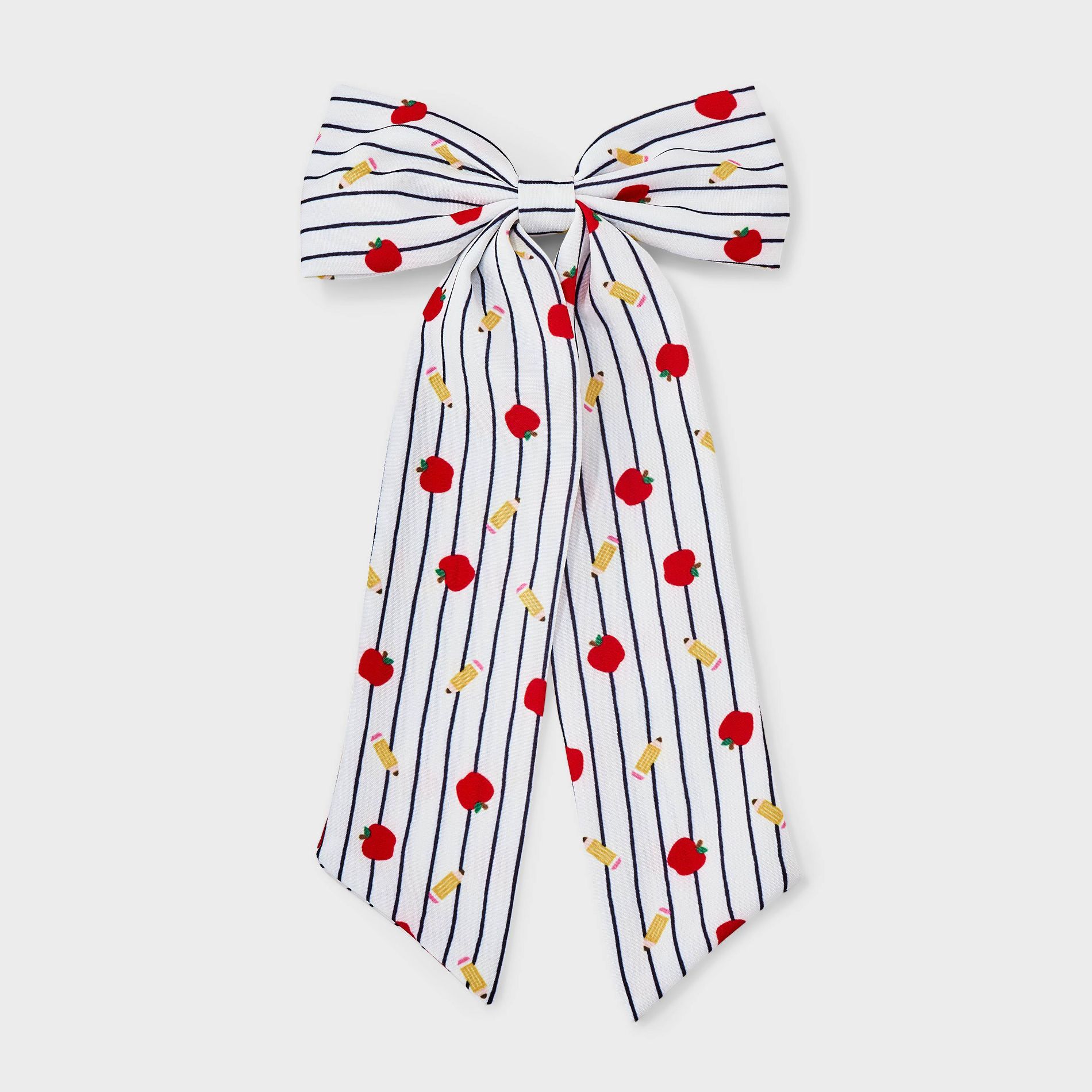 Back to School Print Notebook Paper Bow Barrette - Multi