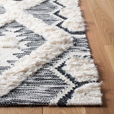 Hand-Knotted Black Wool Blend Rectangular Area Rug - 5x8 Feet