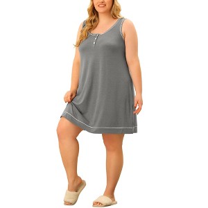 Agnes Orinda Women's Plus Size Placket Sleeveless Round Neck Piping Nightgown - 1 of 4