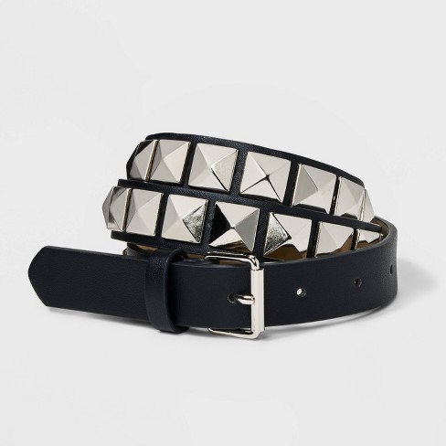 Double Black Pyramid Stud Belt