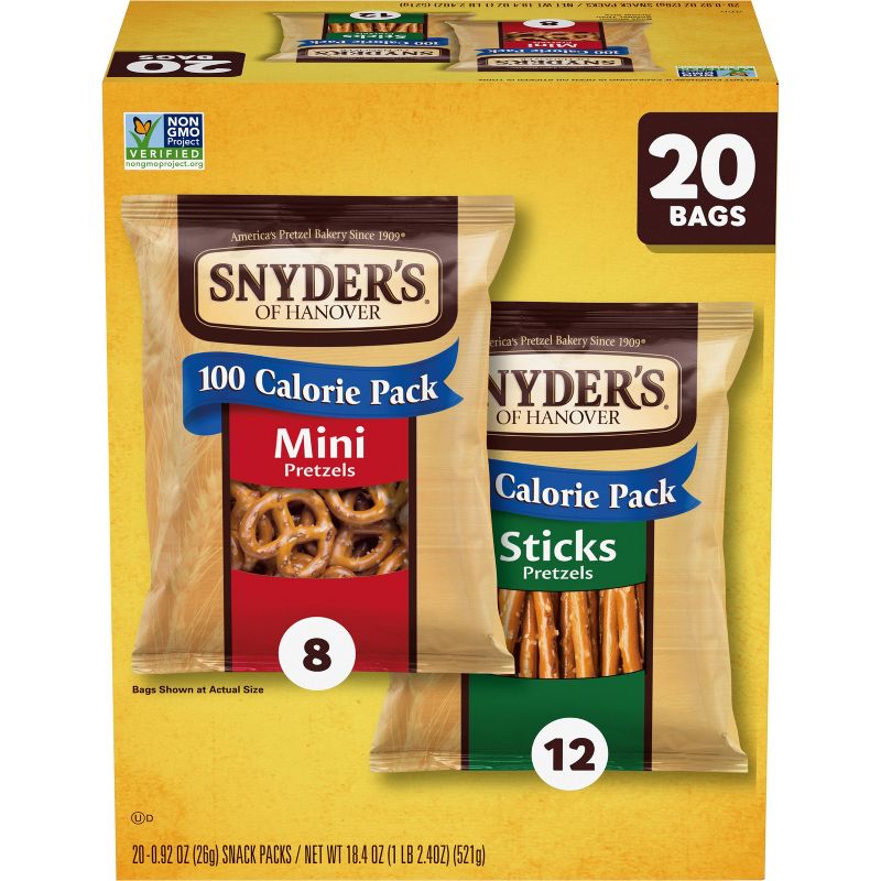 Snyder&#39;s of Hanover Pretzels Minis and Sticks 100 Calorie Packs Variety Pack - 20ct, 1 of 8