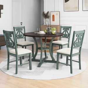 GDFStudio Rebecca 5 Piece Round Dining Table Set with Storage Shelf and Upholstered Chairs - 1 of 4