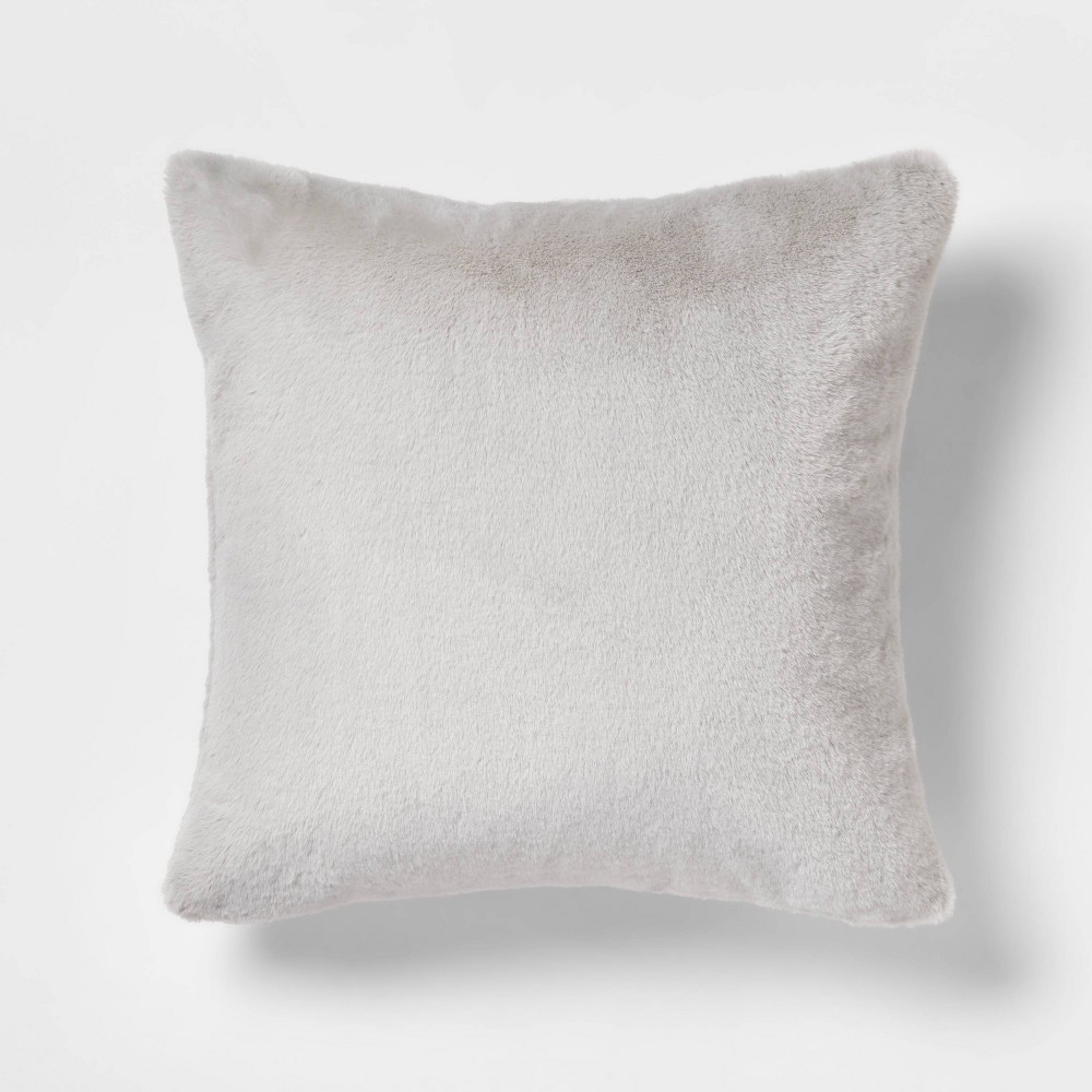Faux Rabbit Fur Square Throw Pillow Gray - Threshold