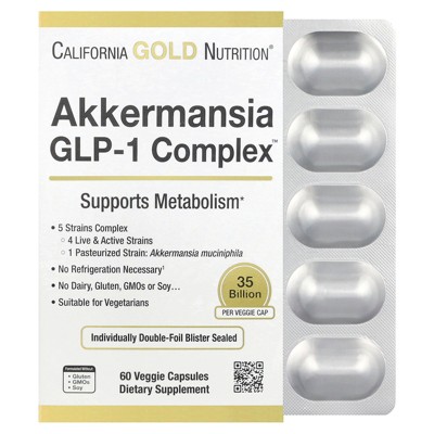 California Gold Nutrition Akkermansia + Probiotics GLP-1 Complex, 60 Veggie Capsules