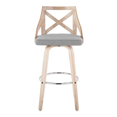 Charlotte 30" White Washed Wood and Chrome Barstool Set