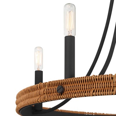Black Metal and Woven Wood 6-Light Chandelier
