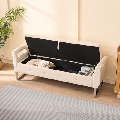 NicBex Modern Rectangular Velvet Ottoman Bench with Hollow Armrests,Wide Storage Ottoman for Living Room,Bedroom