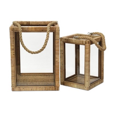 Cheung's Roussilon Set of 2 Rattan Wrapped Wood Lanterns