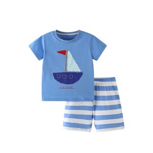 MyKids-USA Summer Baby Kids Geometric Boat Pattern T-shirt and Shorts Clothing Set for Boys - 1 of 4