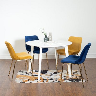 NicBex Contemporary 3-Piece Dining Set, White Round Dining Table with 2 Velvet Chairs (Gold-Plated Legs) for Living Room