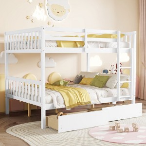 NicBex Full over Full Bunk Bed Wooden Bed Frame with 2 Drawers, Ladder and Full Length Guardrail, Space Saving, No Box Spring Required - 1 of 4