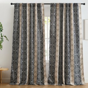 HLC.ME William Boho Damask Striped Back Tab Rod Pocket - Light Blocking Darkening Window Curtains, Set of 2 - 1 of 4