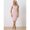 Allegra K Women's Sleeveless V Neck Notched Lapel Double Breasted Belted Work Office Dress - 3 of 4
