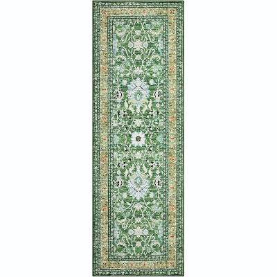 Washable Area Rug - Vintage Oriental Carpet, Soft Faux Wool, Non-Slip Stain Resistant for Kitchen, Living Room, Bedroom, Office