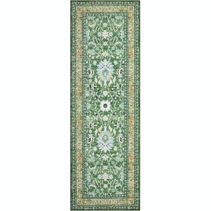 Washable Area Rug - Vintage Oriental Carpet, Soft Faux Wool, Non-Slip Stain Resistant for Kitchen, Living Room, Bedroom, Office - 1 of 4