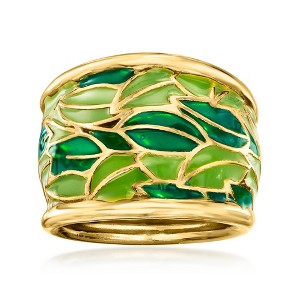 Ross-Simons Italian Green Enamel Leaf Dome Ring in 18kt Gold Over Sterling - 1 of 4