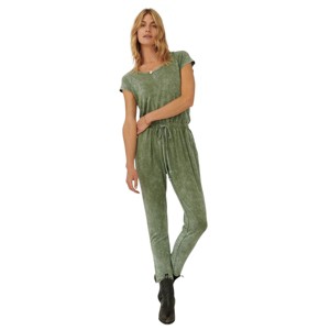 Slickblue Mineral Washed Knit Jumpsuit with Drawstring Waist, Open Back, and Cuffed Legs - Denim Blue/Olive, S-L - 1 of 4