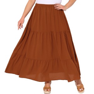 Agnes Orinda Women's Plus Size Elastic Waist High Rise Boho Flowy Casual A Line Maxi Skirts - 1 of 4