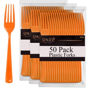 Plastic Forks Disposable 50 Pack, Heavy Duty Plastic Silverware, Plastic Cutlery Ideal for Hot and Cold Food, Plastic Utensils - SparkSettings - 1 of 4