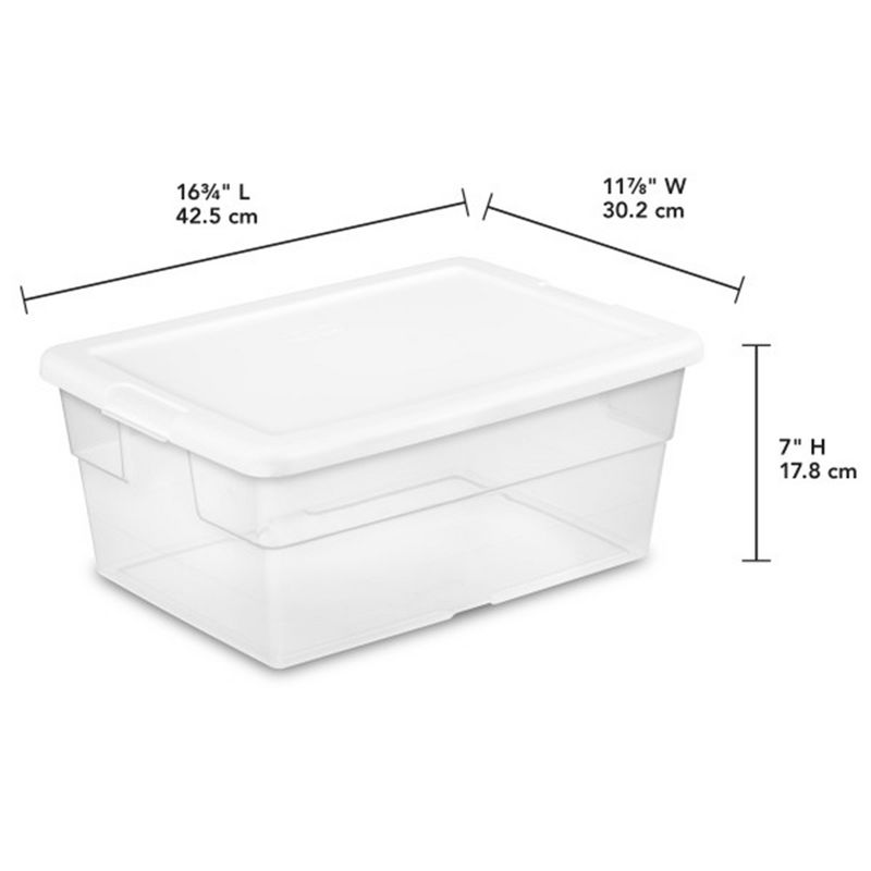 Sterilite 16 Quart Stackable Clear Plastic Storage Tote Container with Opaque Latching Lid for Home and Office Organization, 2 of 7