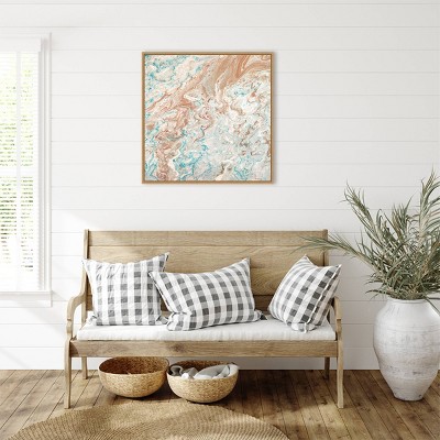 30"x30" Earth Tones Abstract Canvas Wall Art with Brown Frame