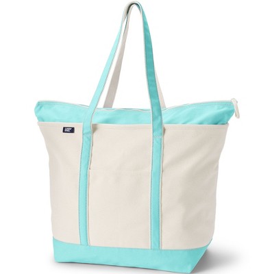 Lands' End Zip Top Long Handle Canvas Tote Bag