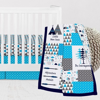 Bacati - Woodlands Forest Animals Aqua/Navy/Grey 3 pc Baby Crib Bedding Set for Boys