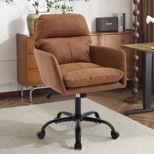 Ridstar Faux Leather Office Chair with Black Base & Height Adjustment for Office & Bedroom-Brown - 1 of 4