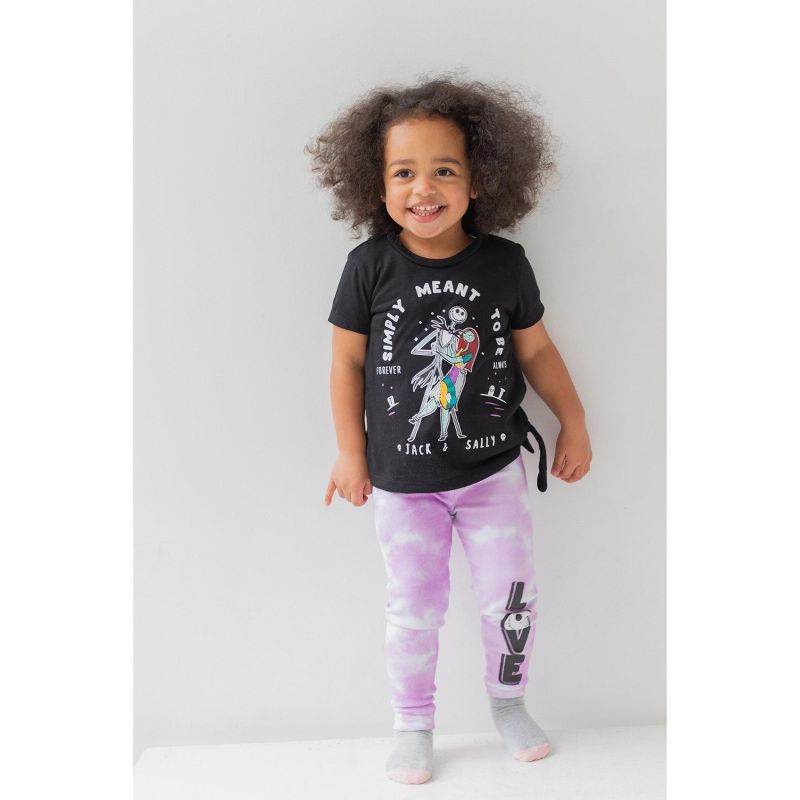 Disney Nightmare Before Christmas Sally Jack Skellington Girls T-Shirt and Leggings Outfit Set Toddler to Little Kid, 5 of 9