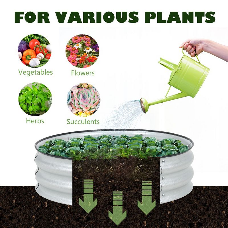 Aoodor Metal Raised Garden Bed 30" Round, Galvanized Outdoor Garden Planter Box for Vegetable Flower Herb-Silver, 4 of 9