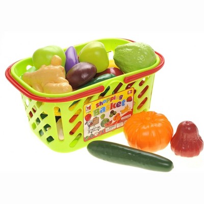 Fruits And Vegetables Shopping Basket Grocery Play Food Set For Kids