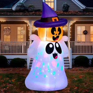 Racxily Halloween Inflatable Outdoor Decor, Blow Up Yard Decoration Ghost with Colorful LEDs - 1 of 3