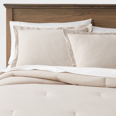 Full/Queen Cotton Linen Chambray Comforter & Sham Set Khaki - Threshold™