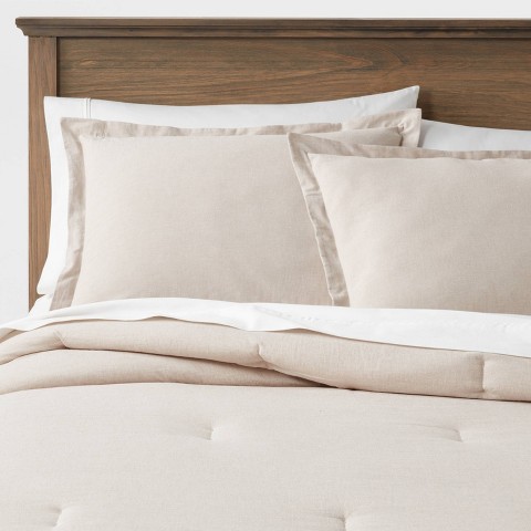 Threshold Full/Queen Cotton Linen Chambray Comforter & Sham Set Blue - Threshold™: Woven Bedding Sets, OEKO-TEX Certified