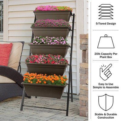 Brown 5-Tier Vertical Outdoor Planter with Steel Frame