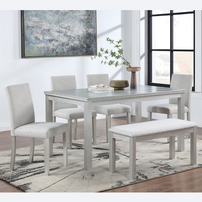 6 Piece Wooden Kitchen Dining Room Set,Wood Rectangular Table for 6 with Upholstered Parsons Dining Room Chair and 2 Seater Bench-Cuddlewood