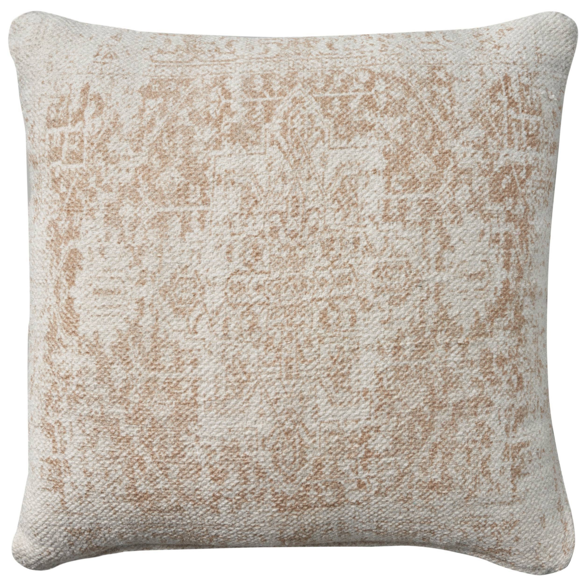 Mina Victory 20"x20" Oversize Vintage Medallion Indoor Square Throw Pillow Ivory/Beige: Handmade, Cotton, Zipper Closure