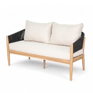 Outdoor Acacia Wood Loveseat,Modern Patio Rope Weave Loveseat with Wood Frame,Lounge Loveseat with Cushion for Garden or Deck-Coolbibila - 1 of 4