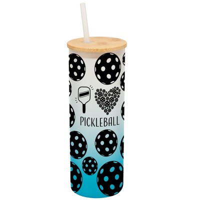 Elanze Designs I Love Pickleball Heart Paddle Ball Sport Wrap-Around Design 25 Ounce Frosted Gradient Glass On-The-Go Coffee Travel Skinny Tumbler Mug